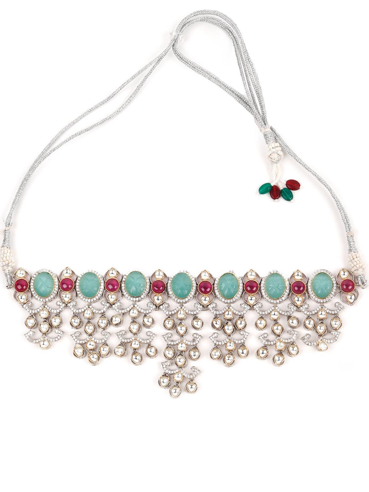 Attractive Sea Green and Pink Choker Necklace Set - Odette