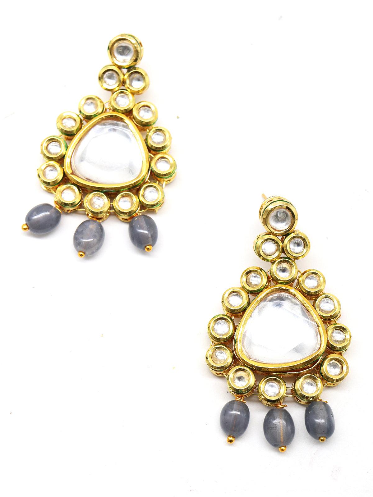 Buy Buy Now Grey Stone Earrings With Maang Tikka Online From Surat  Wholesale Shop.