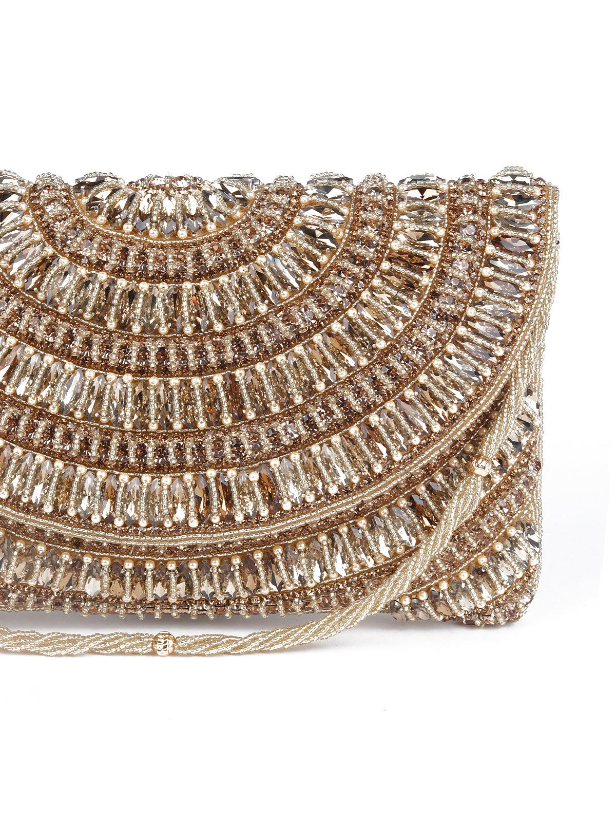 Awe-Inspiring Gold Embellished Clutch Bag - Odette
