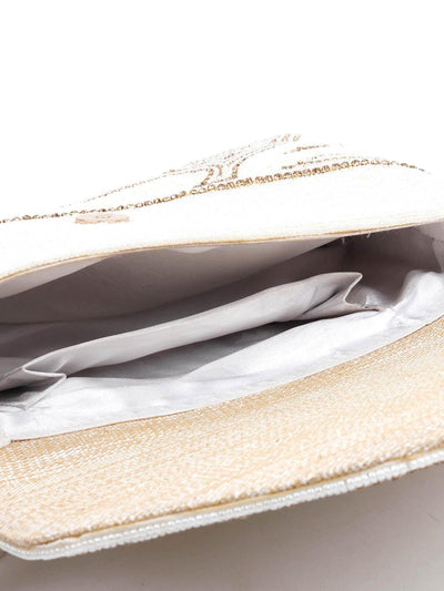 AWE-INSPIRING WHITE AND GOLD EMBELLISHED CLUTCH BAG - Odette