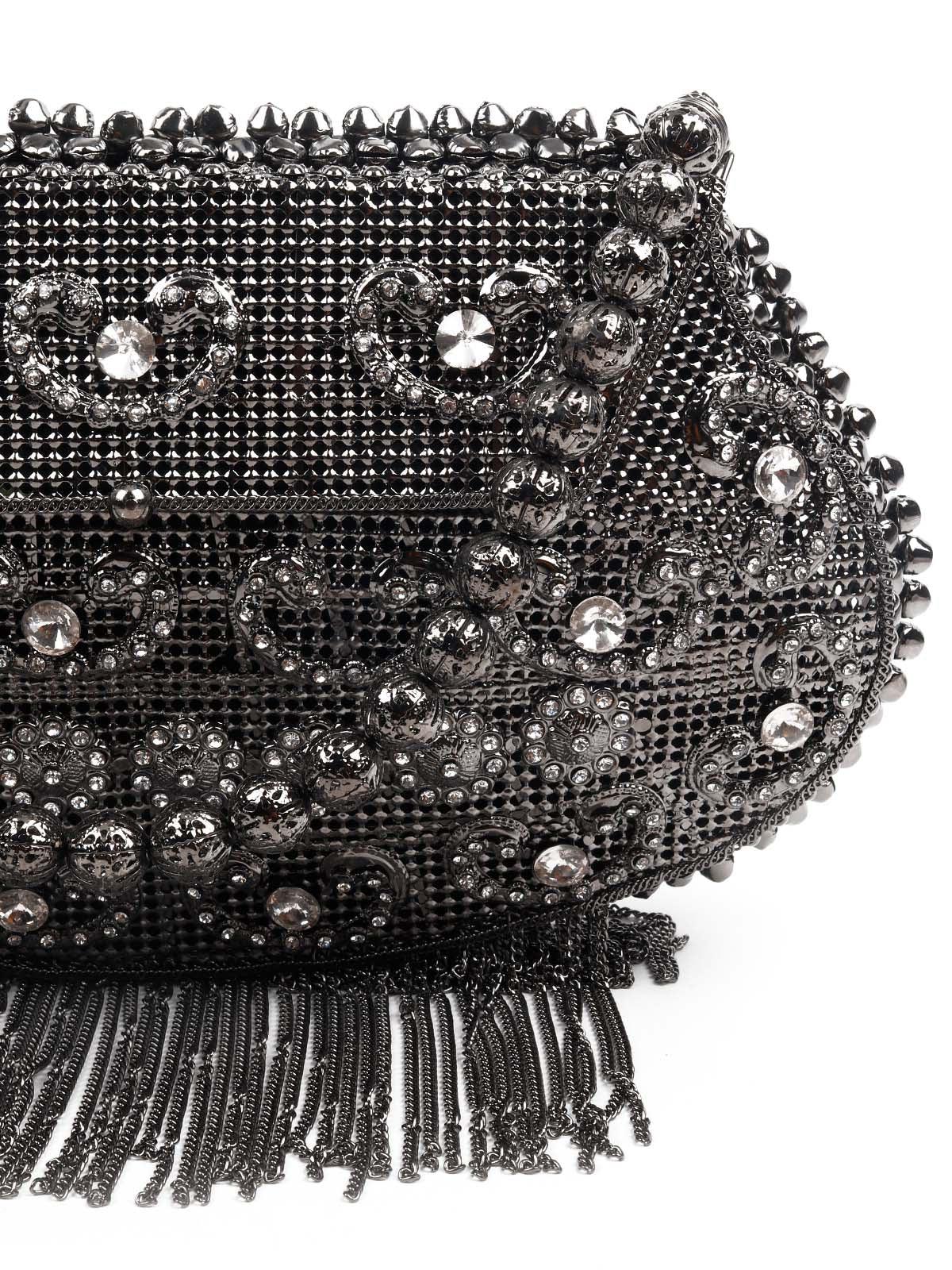 AWE-WORTHY  BLACK METAL HAND BAG - Odette