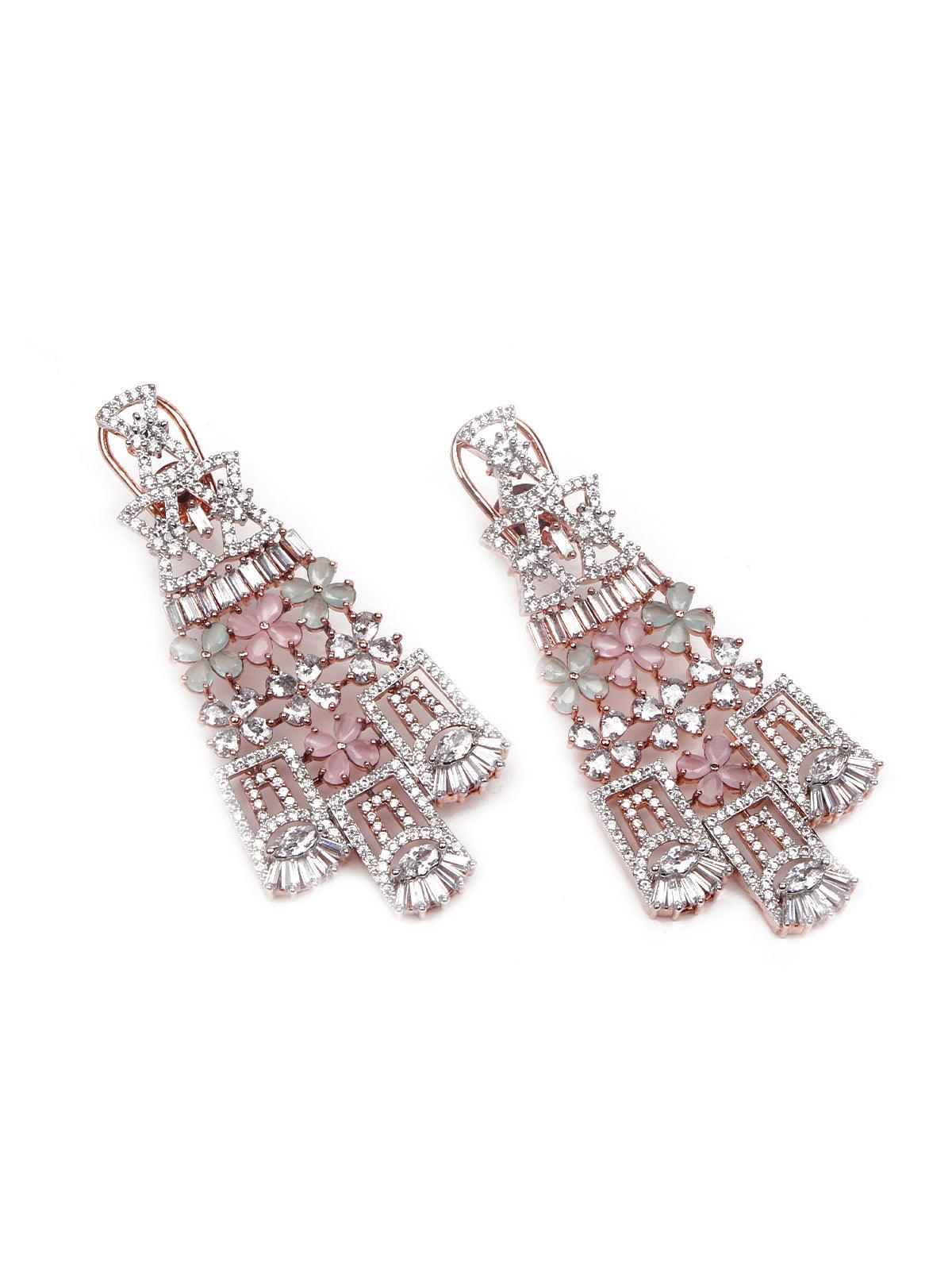 Baby Pink And Silver Studded Stunning Jewellery Set - Odette