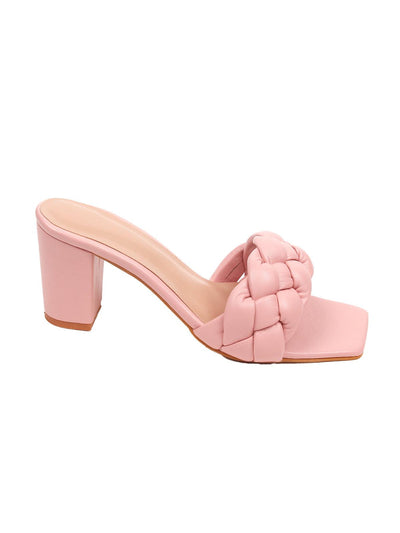 BABY PINK BRAIDED SQUARE TOE MULE HEEL - Odette