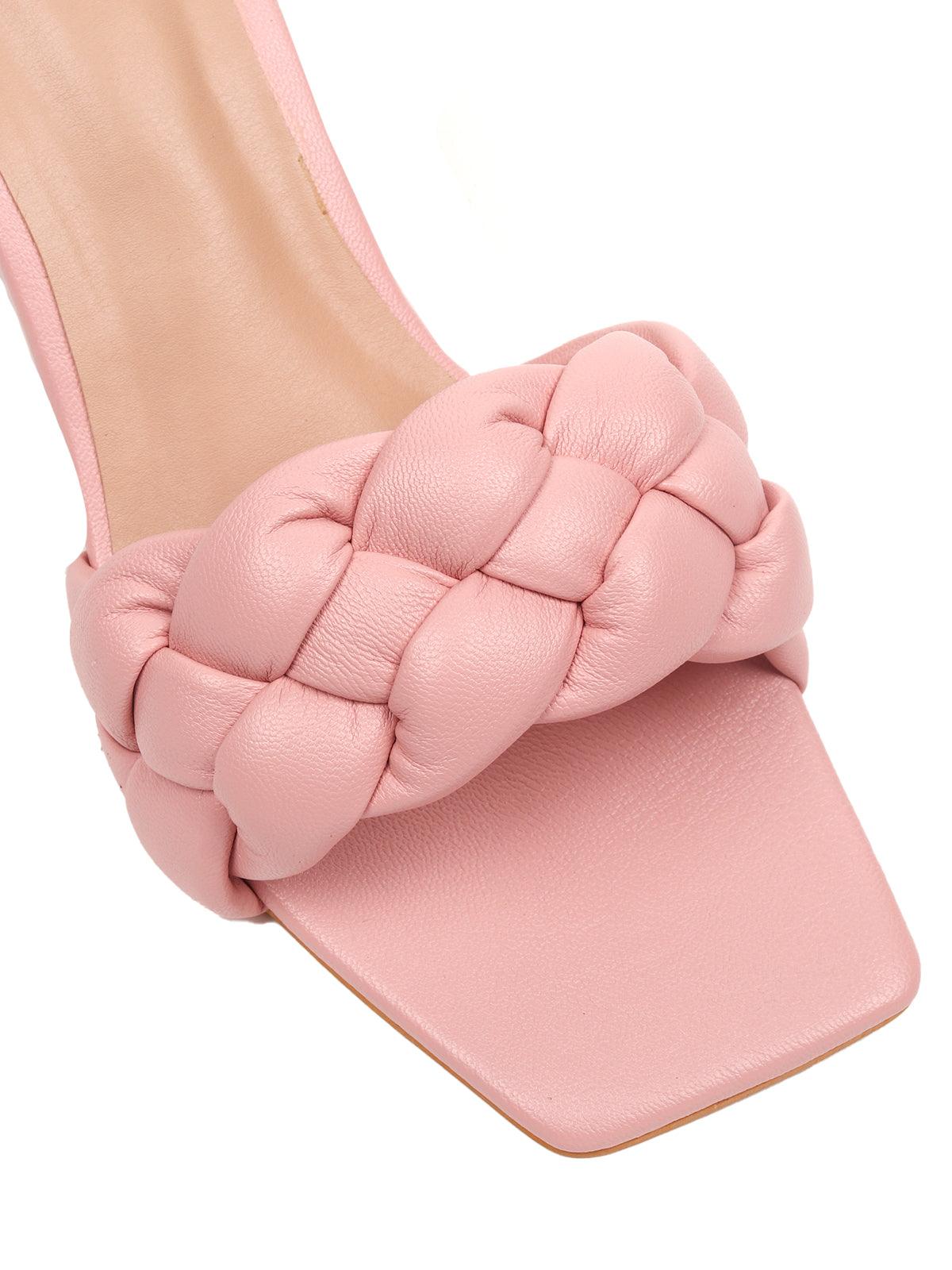 BABY PINK BRAIDED SQUARE TOE MULE HEEL - Odette