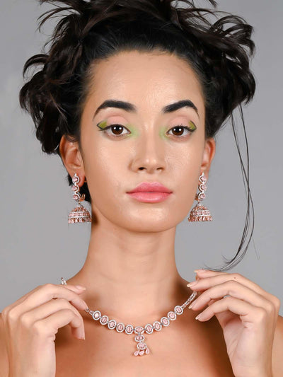 Baby pink elegant and royal statement necklace set - Odette