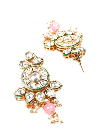 Baby Pink Kundan Multi-Strand Beaded Necklace Set - Odette