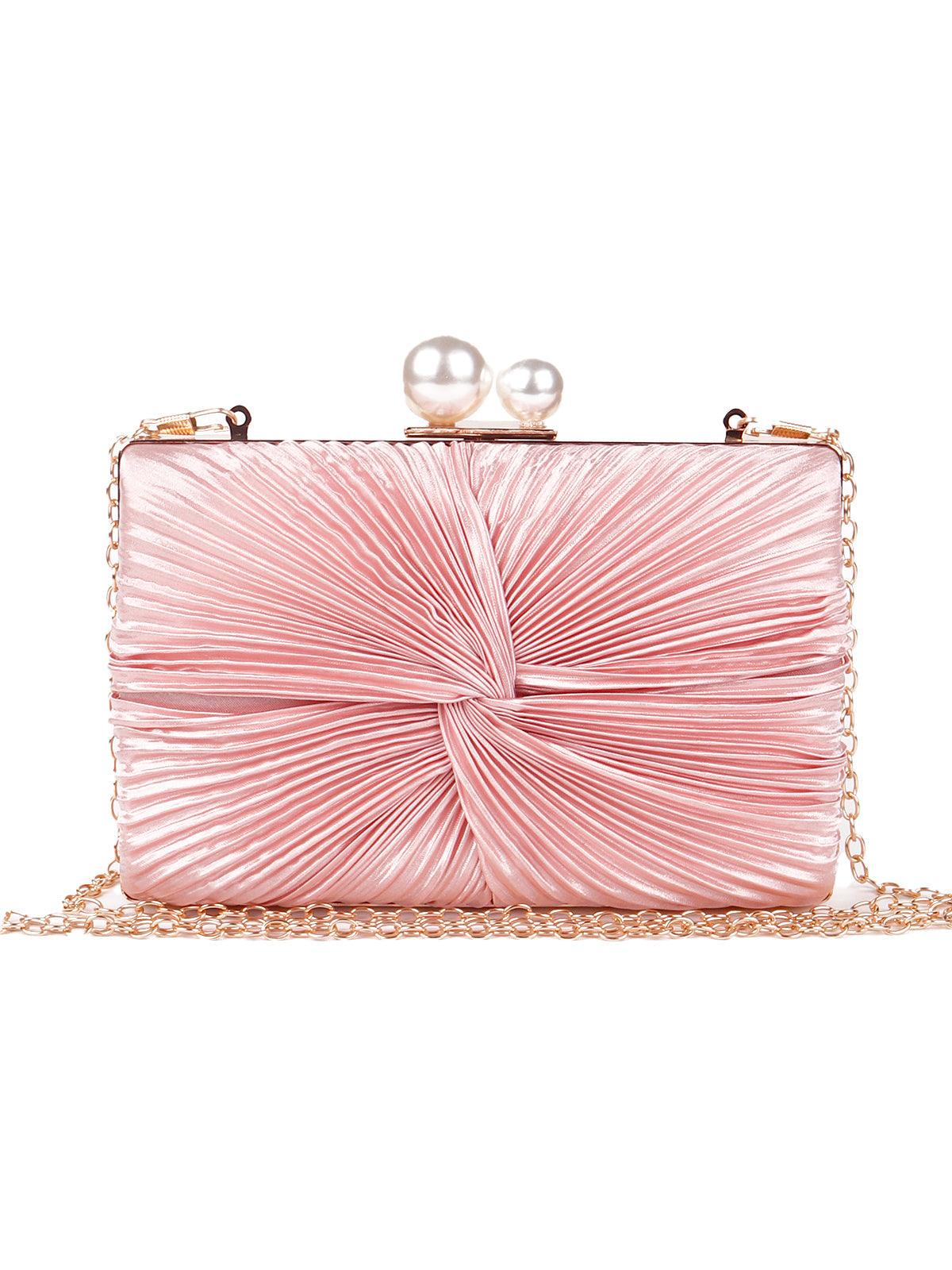 Baby pink pleated sling bag for women - Odette