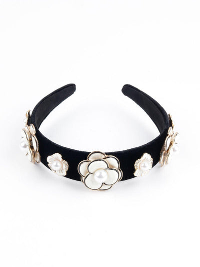 Beautiful Black Band With Floral White Pearl - Odette