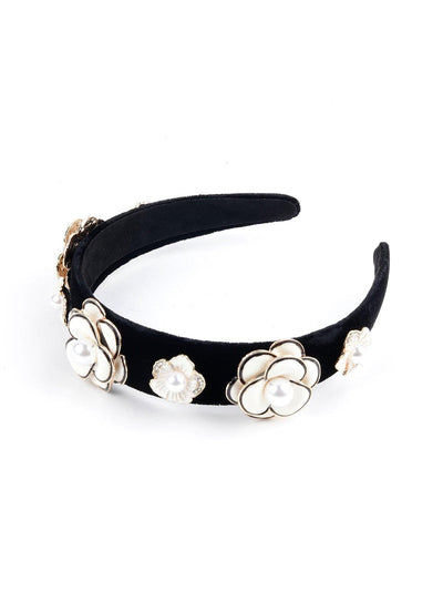 Beautiful Black Band With Floral White Pearl - Odette