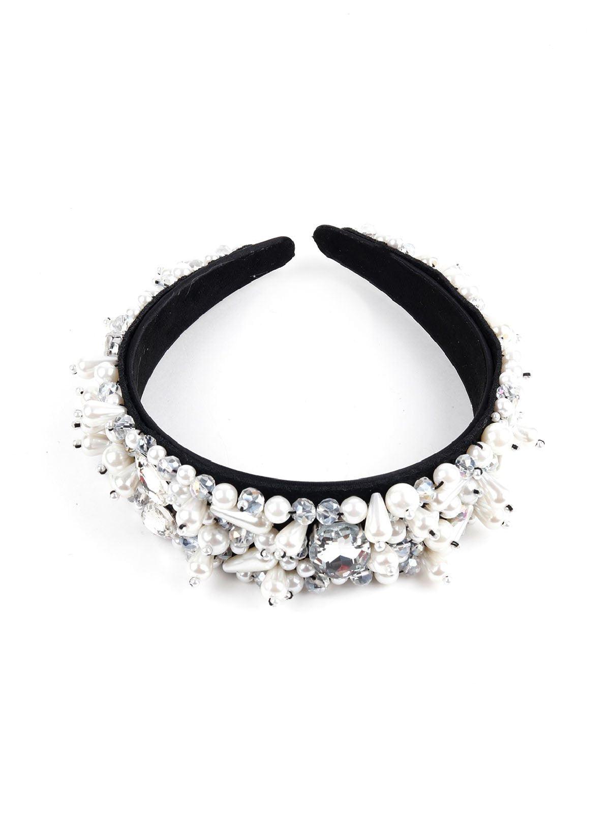 Beautiful Black Band With White Beads - Odette