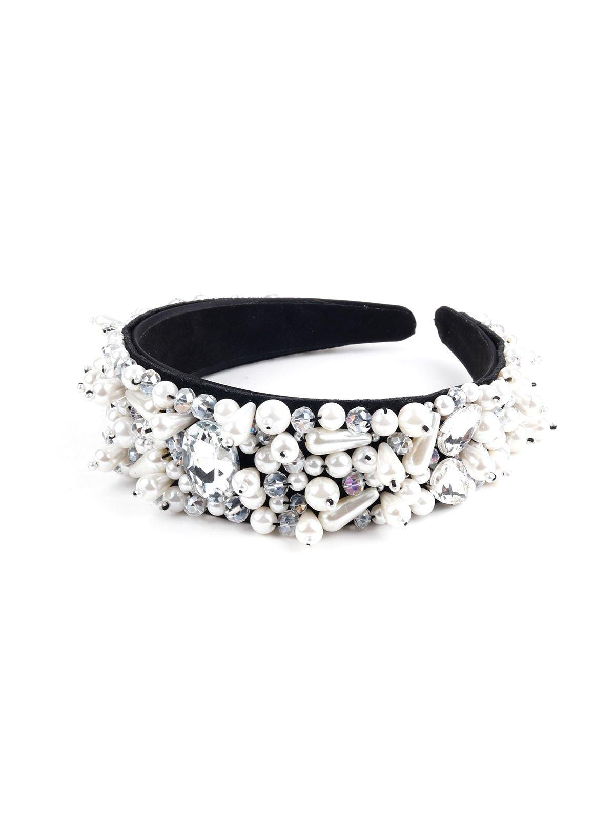 Beautiful Black Band With White Beads - Odette