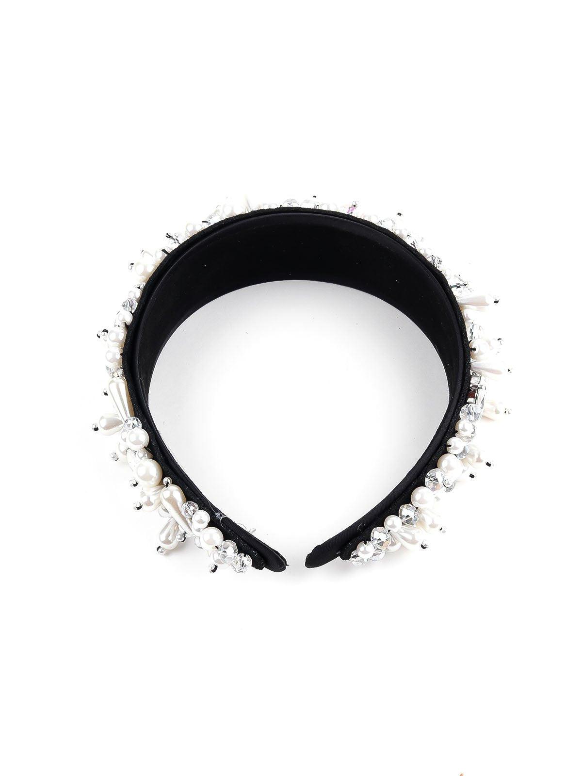 Beautiful Black Band With White Beads - Odette