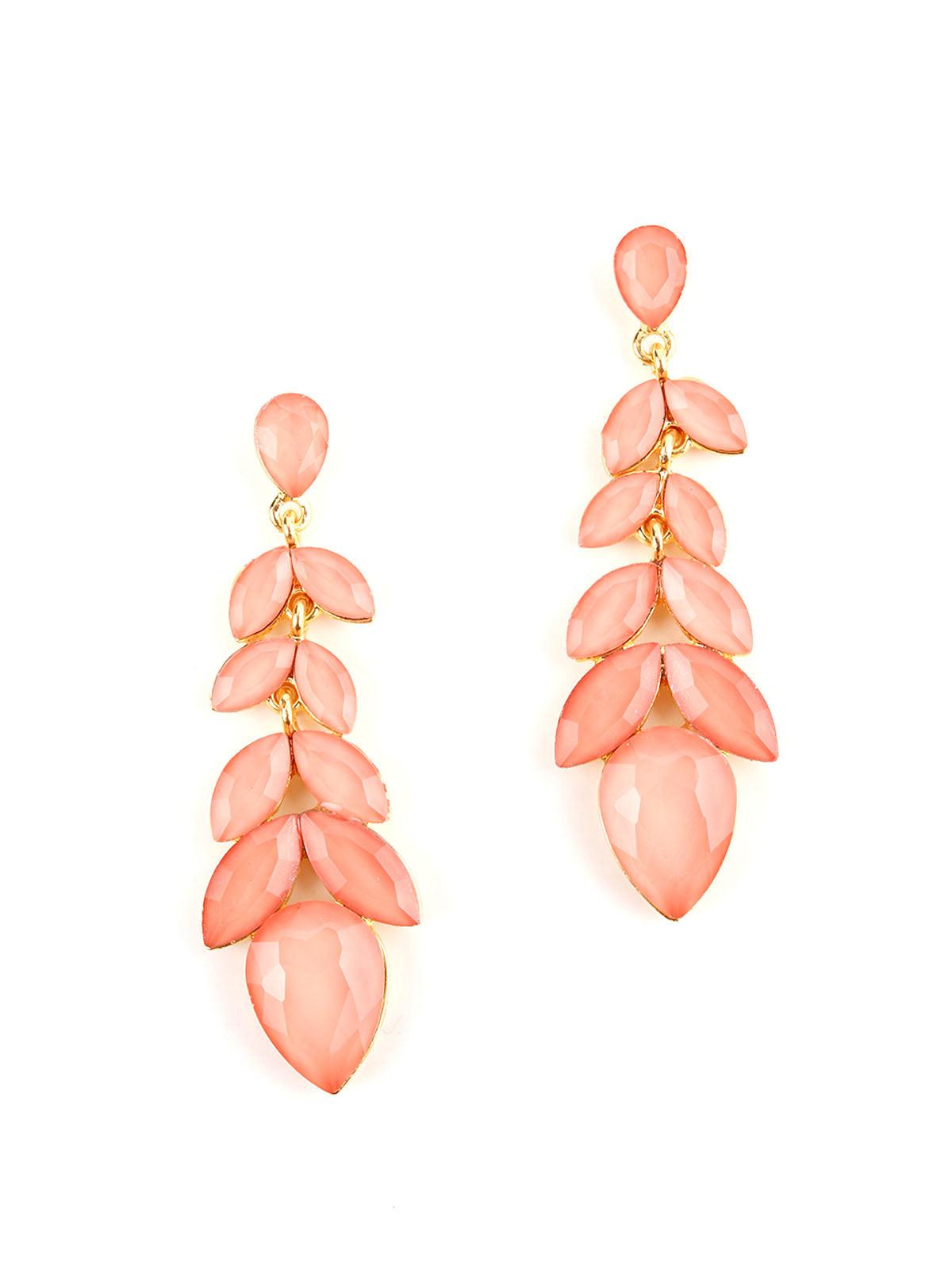 Beautiful Coral Pink Crystal Drop Earrings - Odette