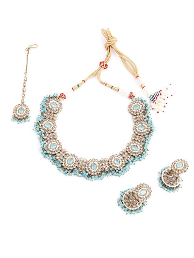 Beautiful Gold and Blue Kundan Necklace - Odette