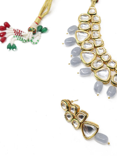 Beautiful Kundan and Grey Mani Necklace Set! - Odette