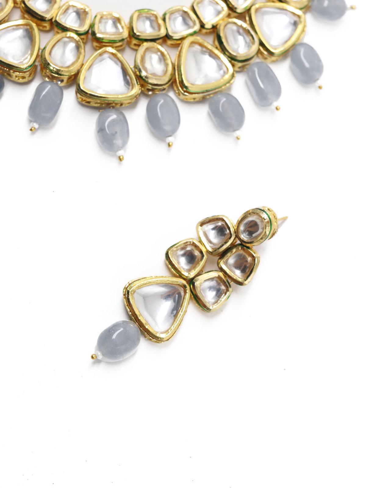 Beautiful Kundan and Grey Mani Necklace Set! - Odette
