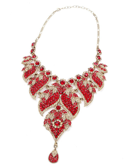 Beautiful Red And Golden Stone Necklace Set - Odette