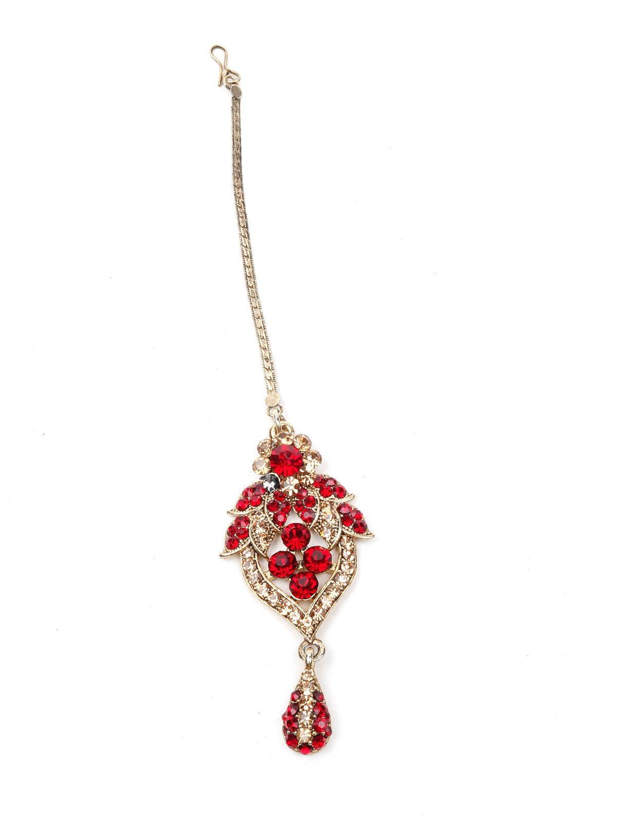 Beautiful Red And Golden Stone Necklace Set - Odette