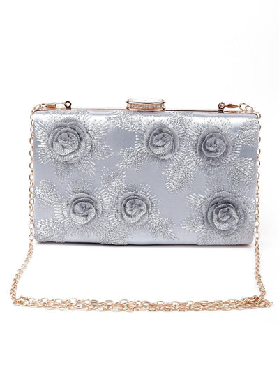 Beautiful silver rose pleated box sling bag - Odette