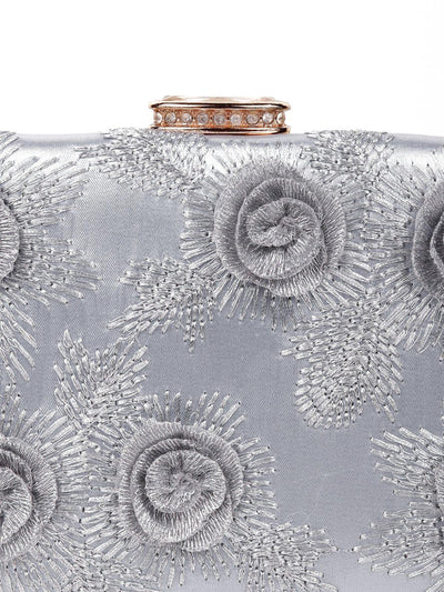 Beautiful silver rose pleated box sling bag - Odette