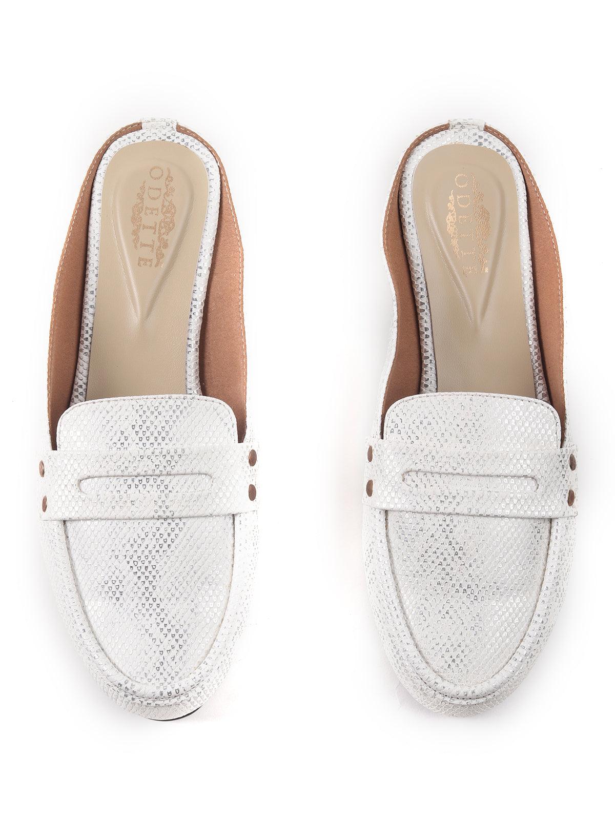 Beautiful White-Silver Mules - Odette