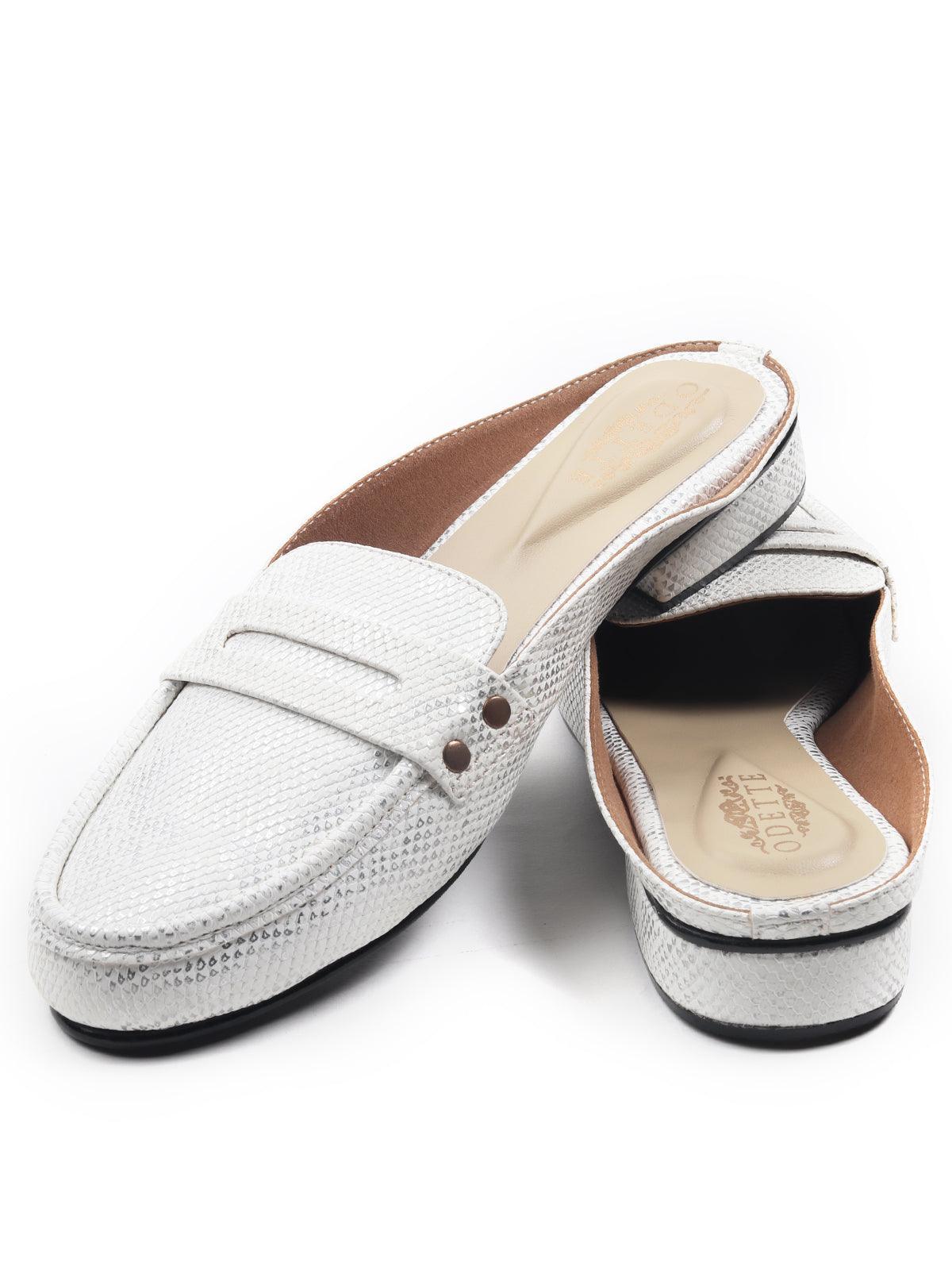 Beautiful White-Silver Mules - Odette