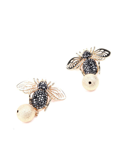 Bee shaped gold tone texture drop earrings - Odette