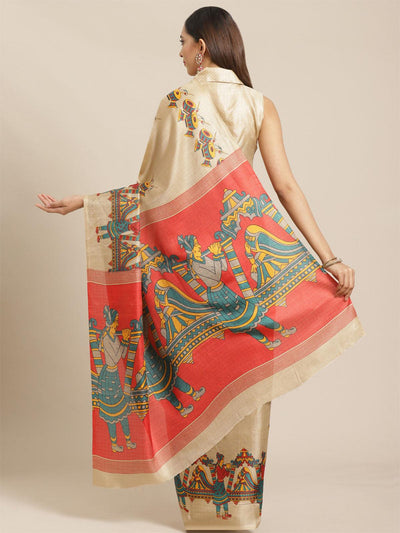 Beige Casual Bhagalpuri Printed Saree With Unstitched Blouse - Odette