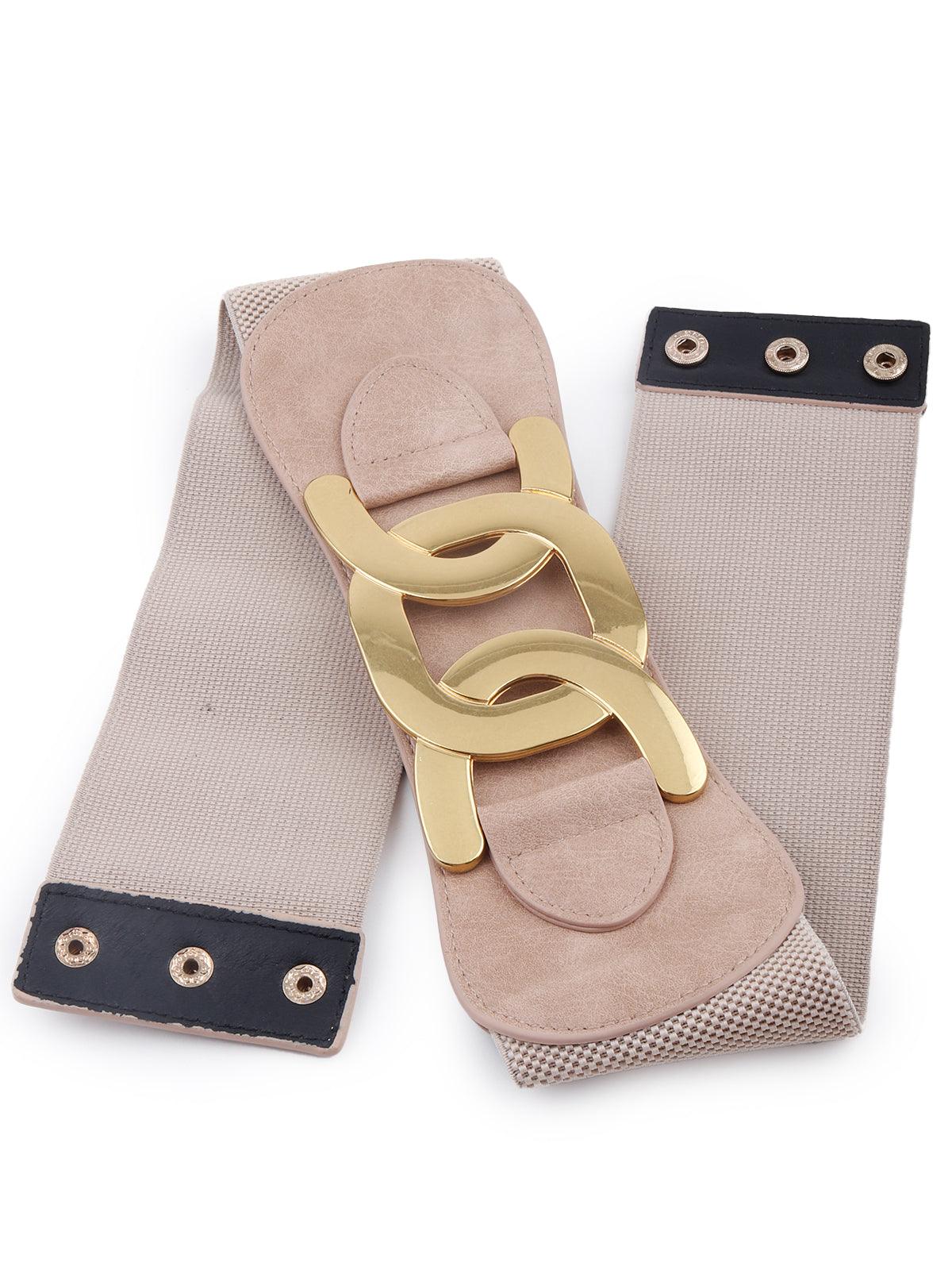 Beige colour buckle belt for women - Odette