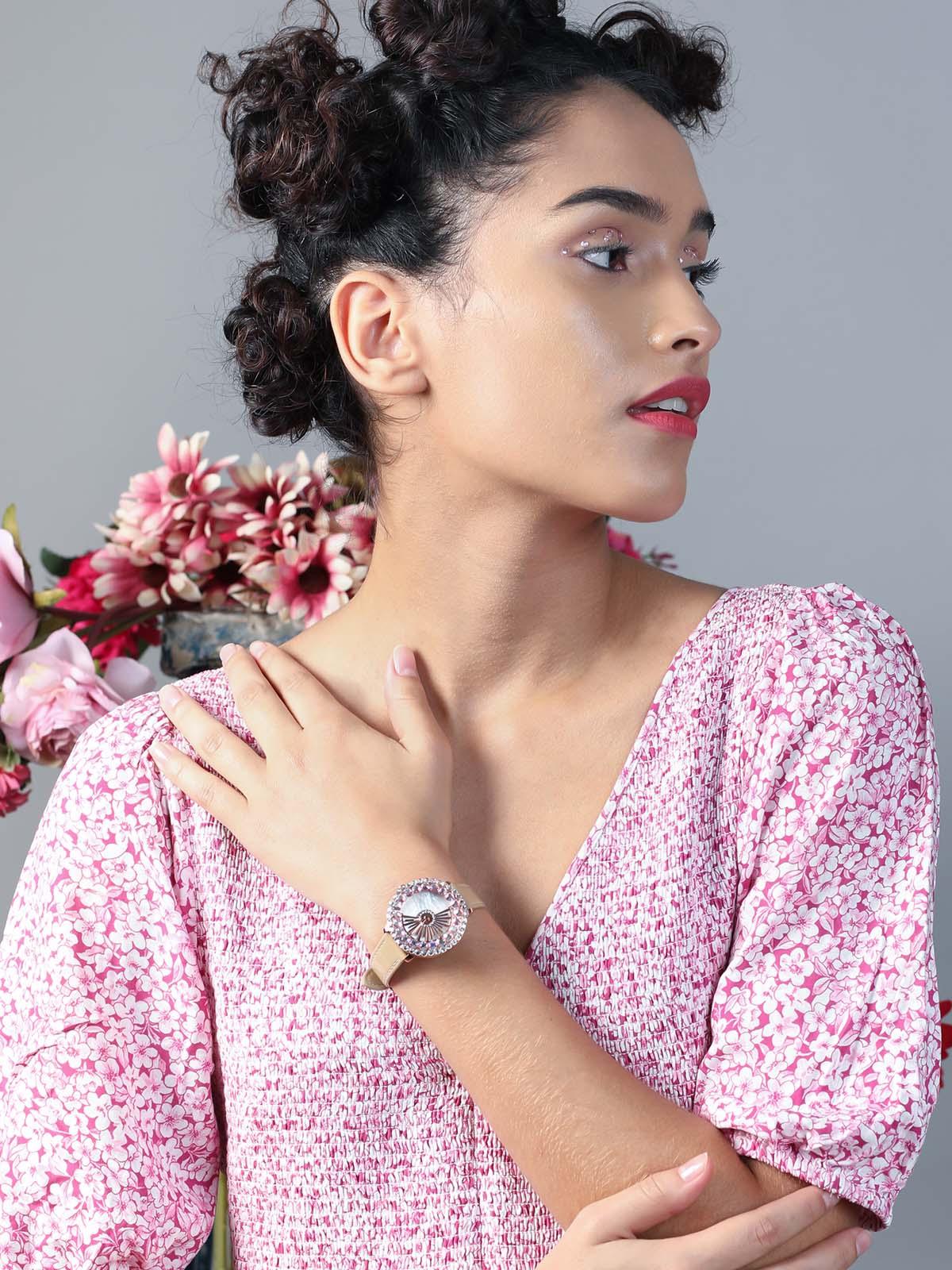 Beige colour designer wristwatch for women - Odette