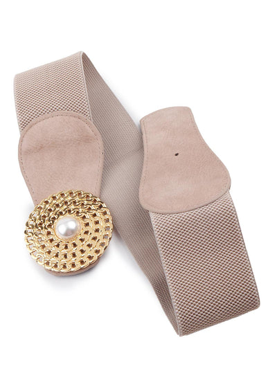 Beige elastic embellished belt - Odette