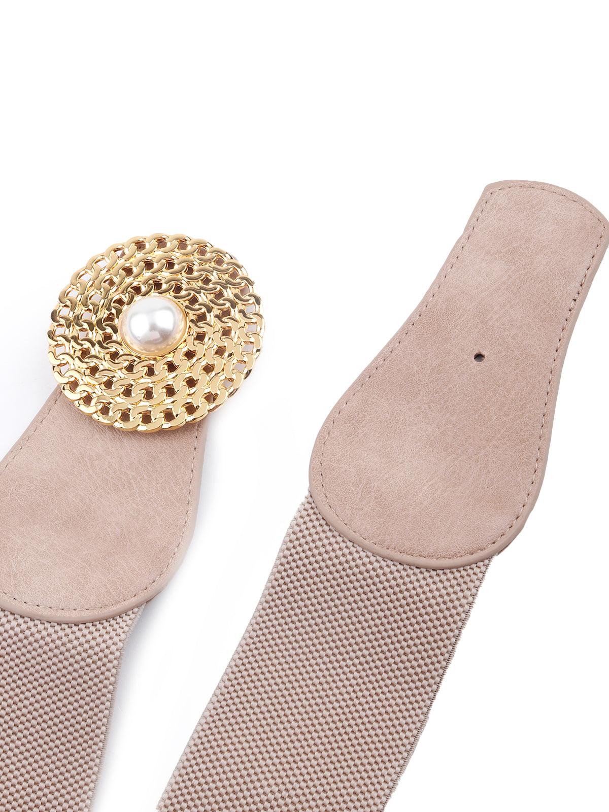Beige elastic embellished belt - Odette