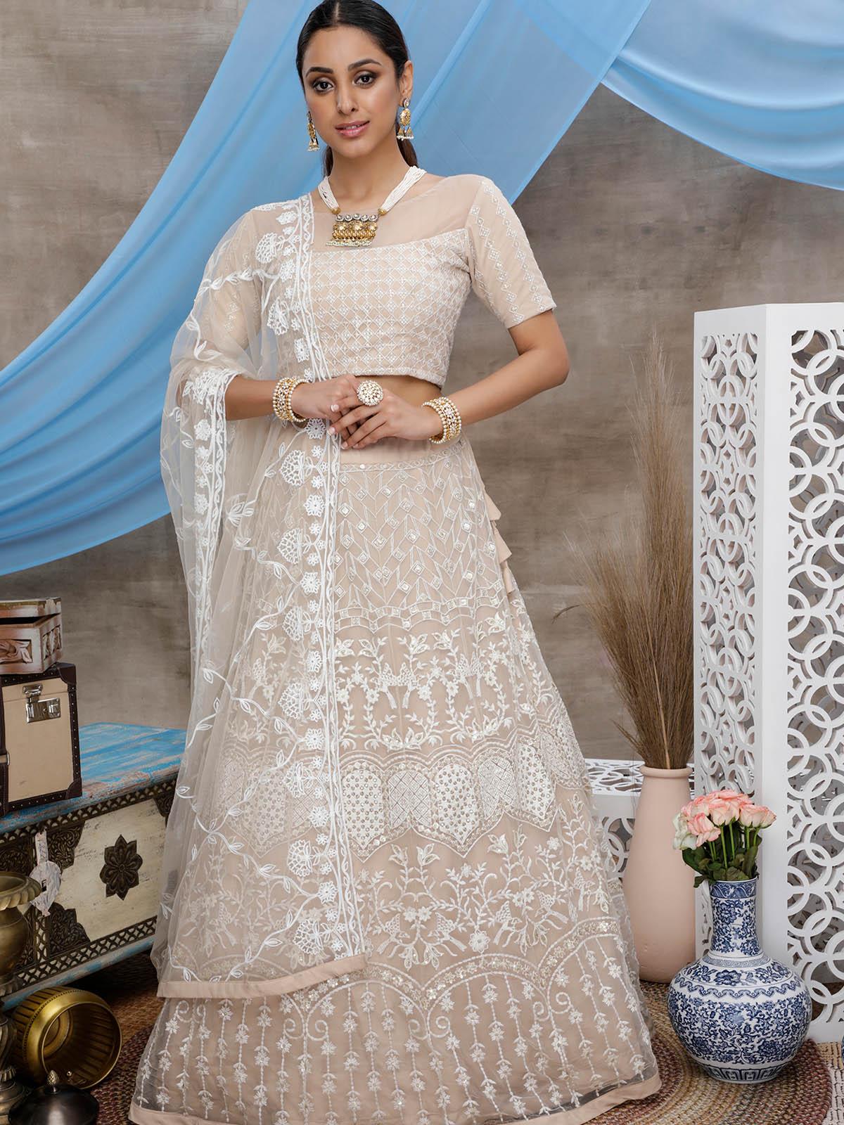 White Georgette Gota Patti Sequin Work Lehenga With Dupatta – AMRUT