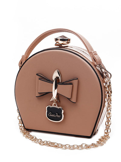 Beige Structured Bow Bag For Women - Odette