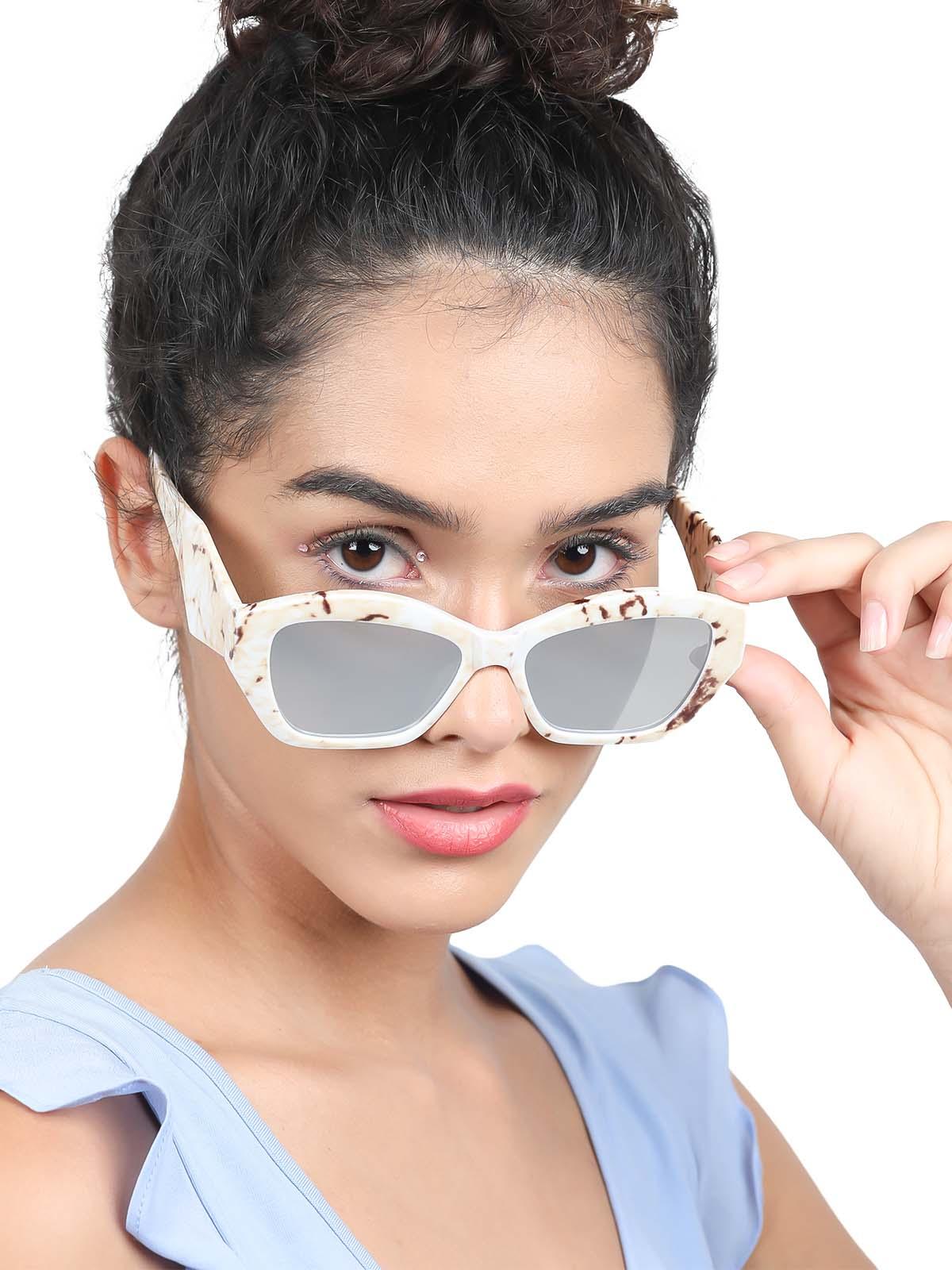 Beige textured frame sunglasses for women - Odette