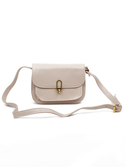 Beige textured sling bag for women - Odette