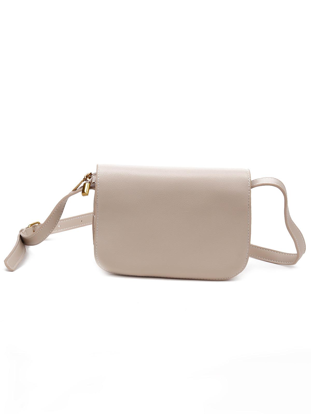 Beige textured sling bag for women - Odette