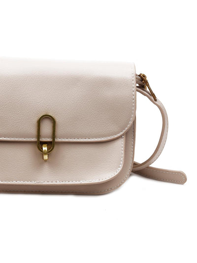 Beige textured sling bag for women - Odette