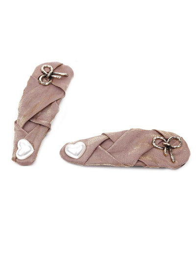 Beige wrapped cute embellished hair clip - Odette