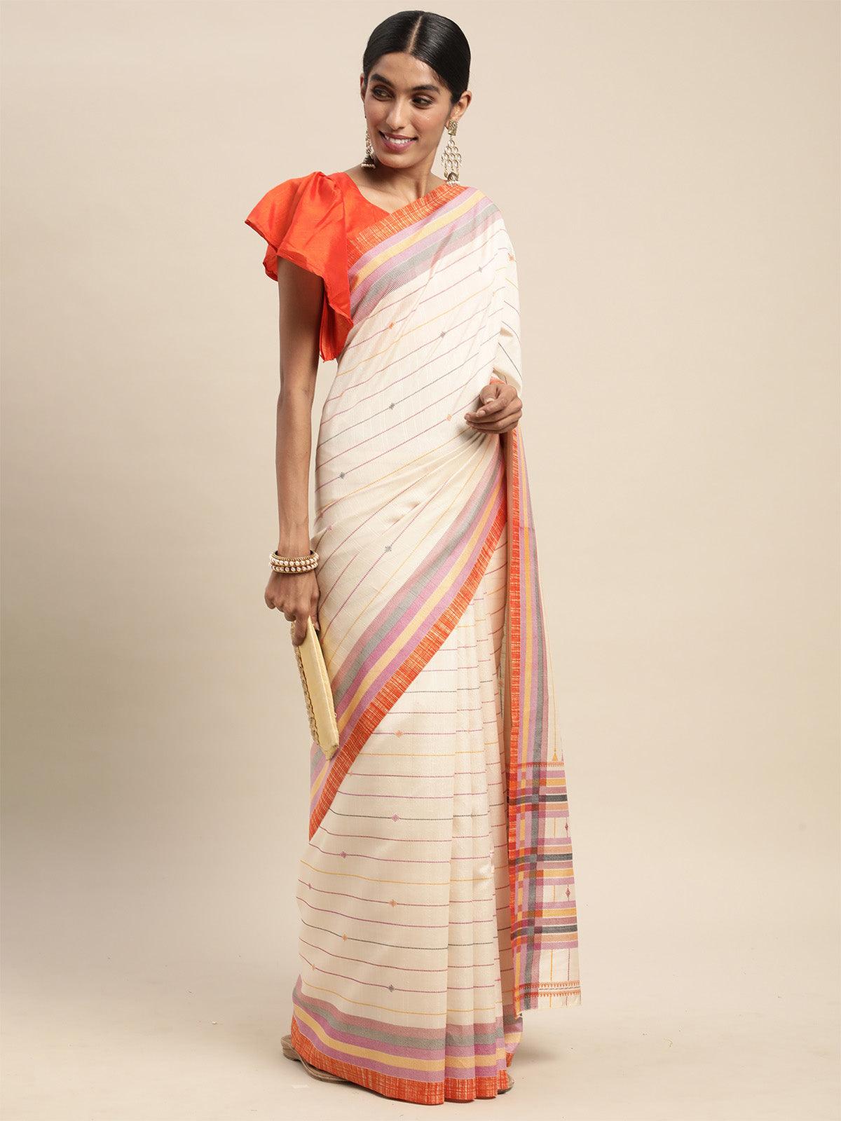 Bhagalpuri Silk Beige Printed Saree With Blouse Piece - Odette