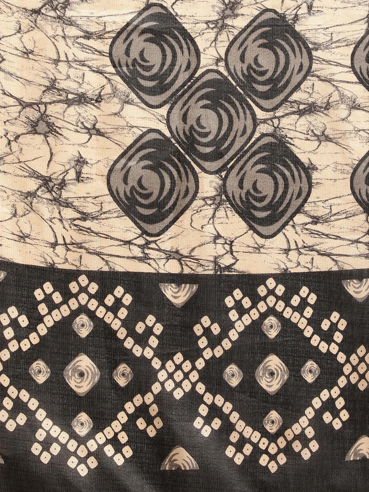 Bhagalpuri Silk Black Printed Saree With Blouse Piece - Odette