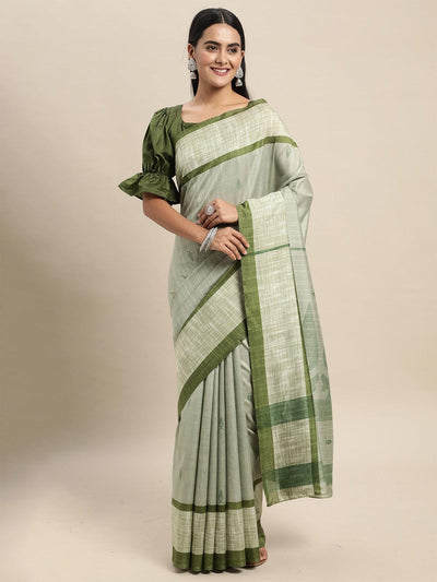Bhagalpuri Silk Green Printed Saree With Blouse Piece - Odette
