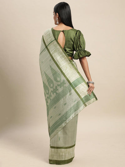 Bhagalpuri Silk Green Printed Saree With Blouse Piece - Odette
