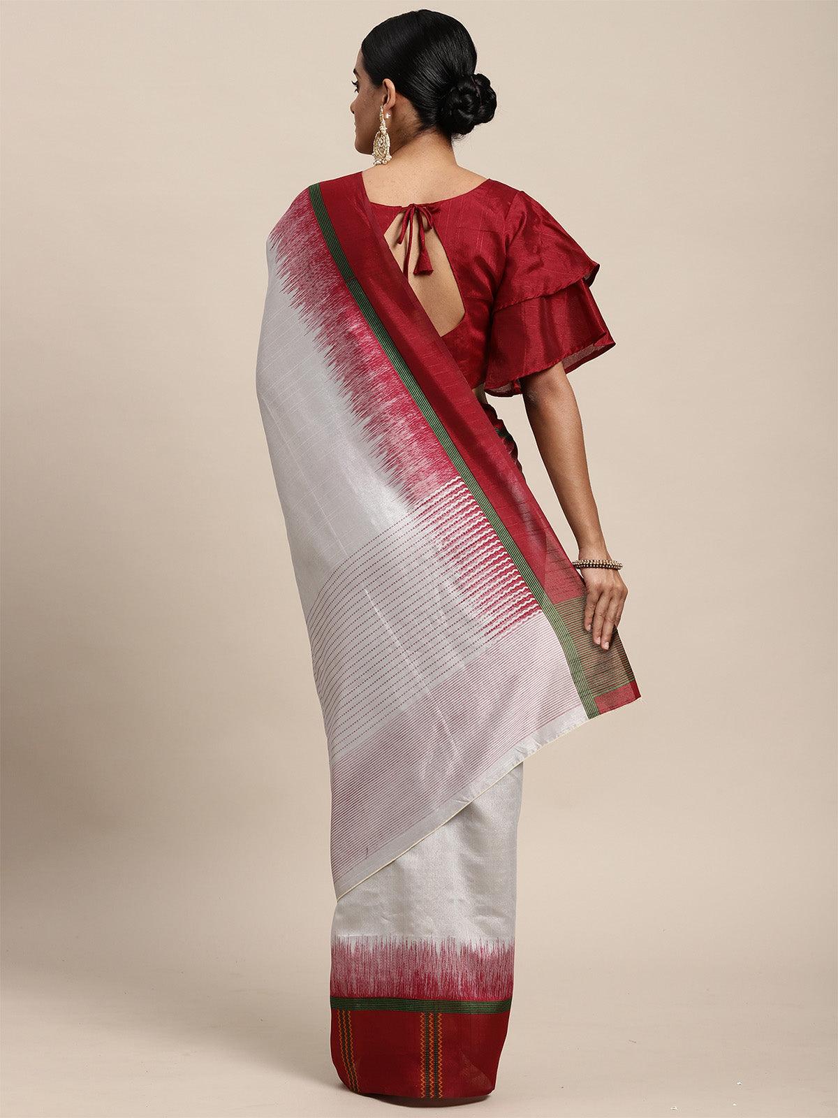 Bhagalpuri Silk Grey Printed Saree With Blouse Piece - Odette