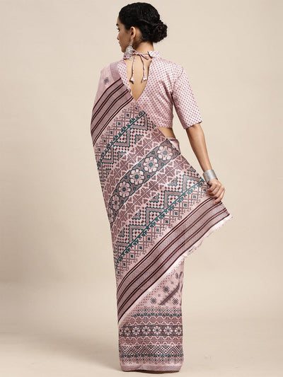 Bhagalpuri Silk Pink Printed Saree With Blouse Piece - Odette