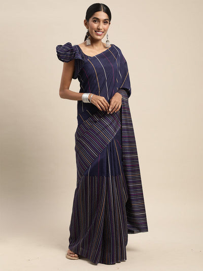 Bhagalpuri Silk Purple Printed Saree With Blouse Piece - Odette