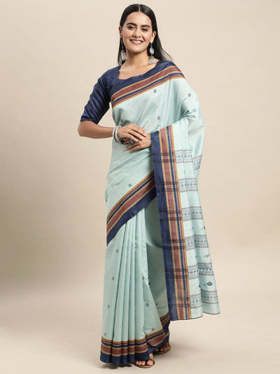 Bhagalpuri Silk Turquoise Printed Saree With Blouse Piece - Odette