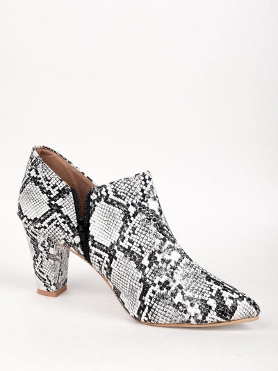 Black & Amp;  White Snakeskin Print Heeled Boots. - Odette