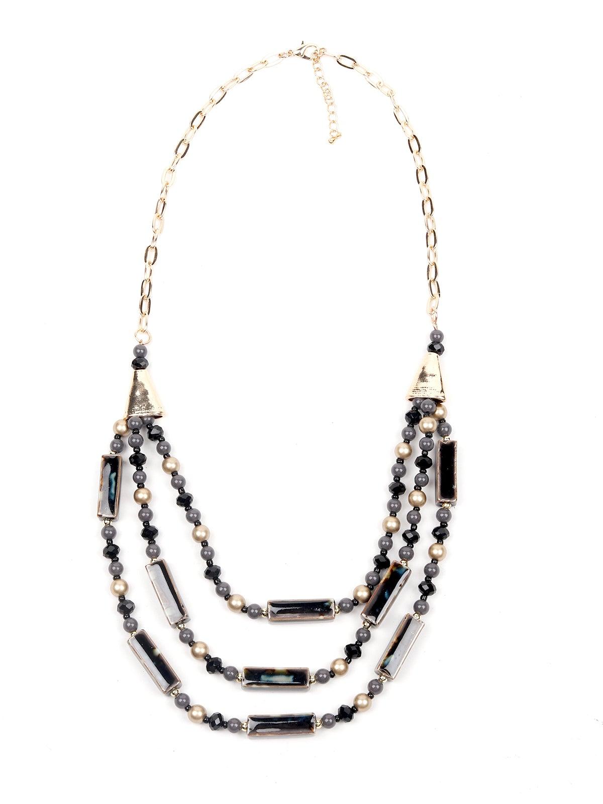 Black And Gold Beaded Necklace - Odette