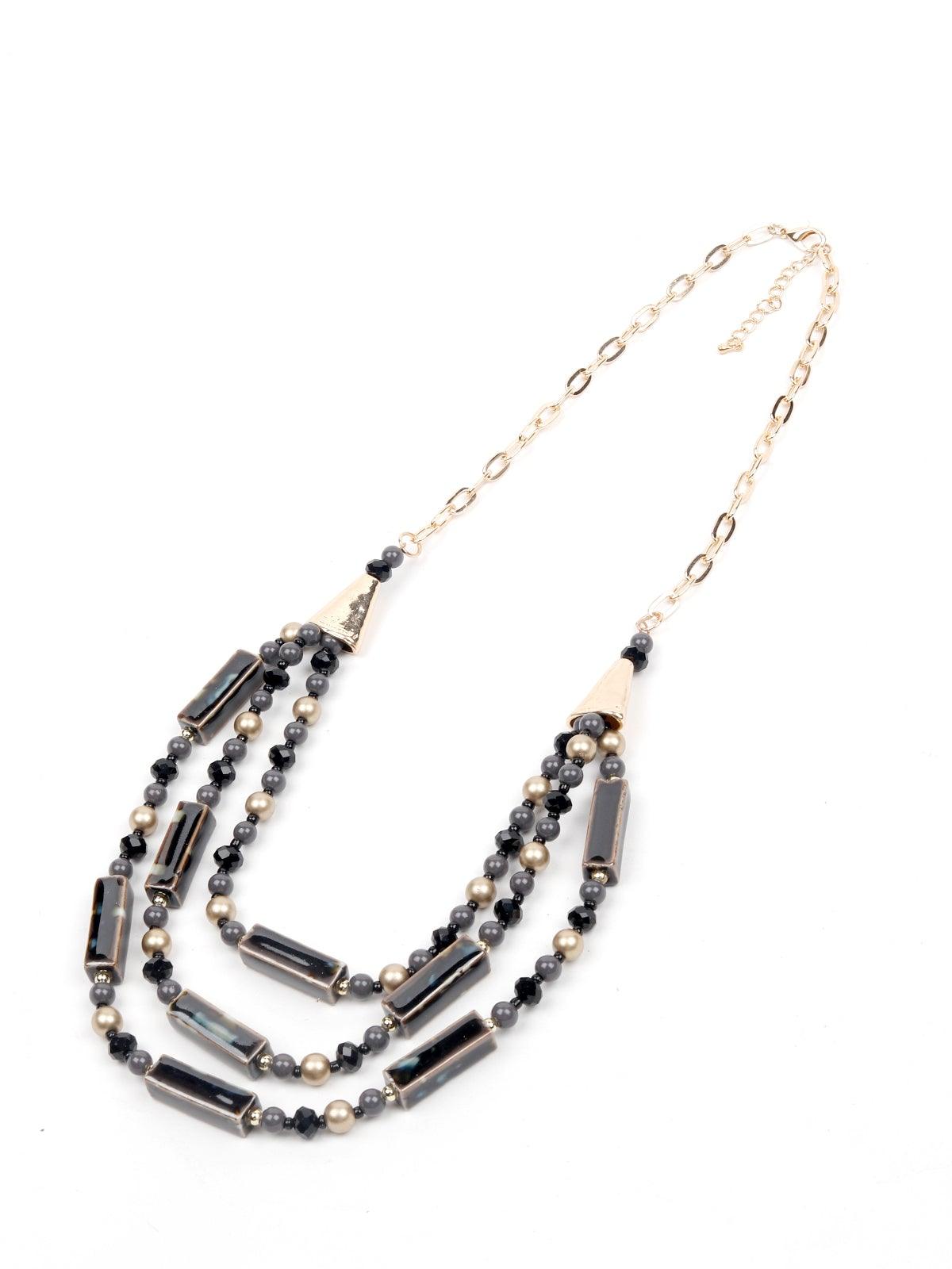 Black And Gold Beaded Necklace - Odette